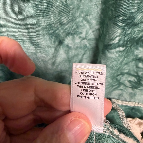 COTTAGECORE FAIRY Sz XL Green Cream 3/4 Sleeve Tie Dye Dress Embroidered Crochet - Picture 8 of 10